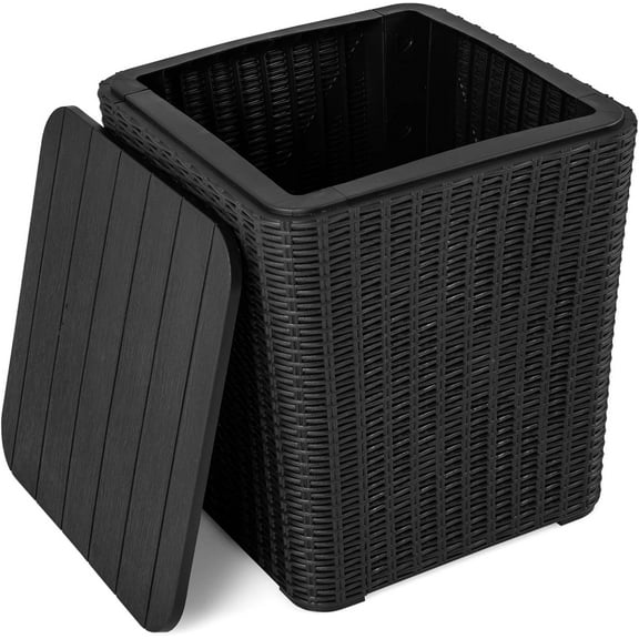 ZYPPP 11.5 Gallon Deck Box, Outdoor Side Table with Removable Lid, Faux Wicker-Woven, 330Lbs Capacity, Outside Waterproof Storage Box, Resin Rattan Small Coffee Table for Patio Poolside (Black)