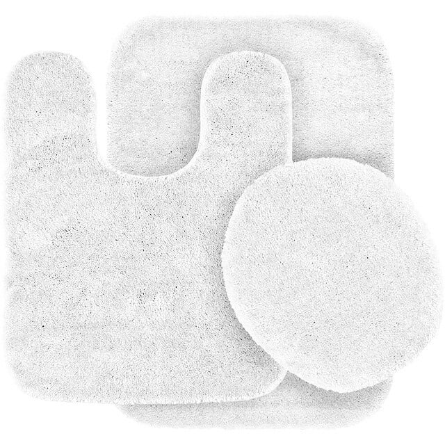 ZYPPP 3-Piece Solid Bathroom Bath Mat Set – Plush Contour Rug with Toilet Lid Cover, Non-Slip Absorbent Bath Rugs for Bathroom Floor, Soft Cozy Mats for Tub/Shower Area, Machine-Washable，WHITE