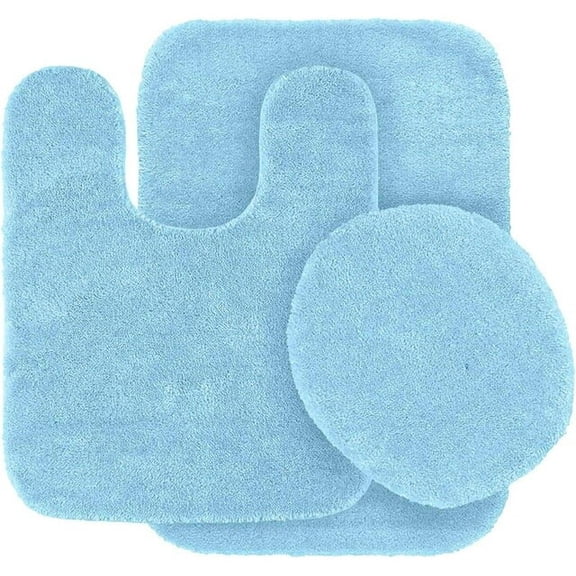 ZYPPP 3-Piece Solid Bathroom Bath Mat Set – Plush Contour Rug with Toilet Lid Cover, Non-Slip Absorbent Bath Rugs for Bathroom Floor, Soft Cozy Mats for Tub/Shower Area, Machine-Washable, L.BLUE