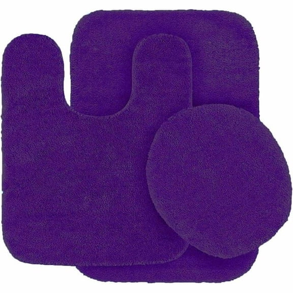 ZYPPP 3-Piece Solid Bathroom Bath Mat Set – Plush Contour Rug with Toilet Lid Cover, Non-Slip Absorbent Bath Rugs for Bathroom Floor, Soft Cozy Mats for Tub/Shower Area, Machine-Washable,PURPLE