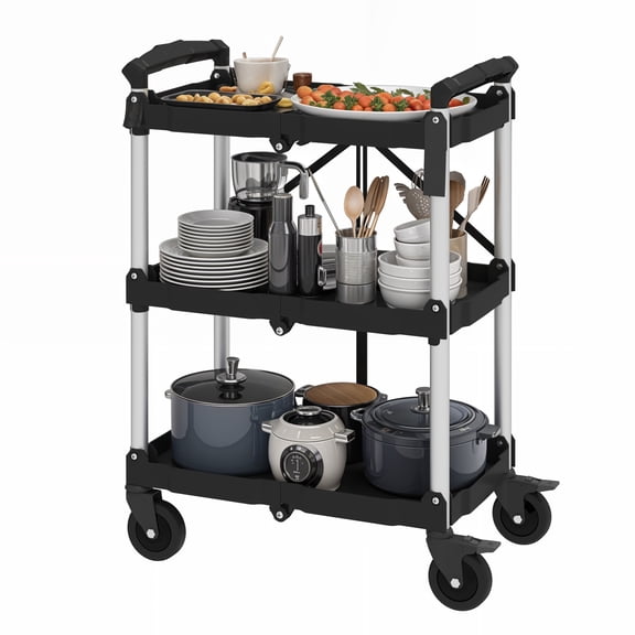 ZYPPP 3 Shelves Aluminum Portable Service Cart Car Screw Foldable 350 lbs Garage Tools