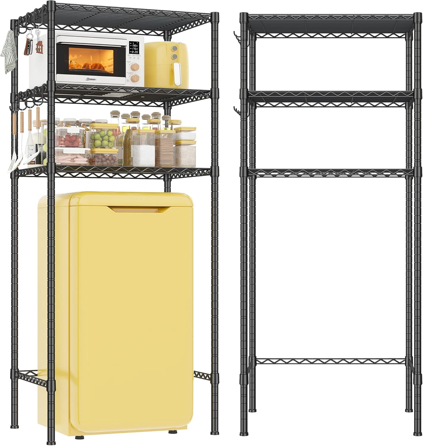 ZYPPP 3Tier Mini Fridge Shelf with Storage for Dorm Adjustable Shelving Metal Storage Shelves Rack Mini Fridge and Microwave Stand for College Rooms Kitchen, Office, 65.36Hx18.1Dx26.38W, Black