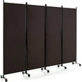 thumbnail image 1 of ZYPPP 4 Panel Room Divider, Folding Privacy Screen with Lockable Wheels, Rolling Partition Room Dividers, Freestanding Fabric Wall Divider for Home Office Studio Separation, 89''W x 68''H, Brown, 1 of 10