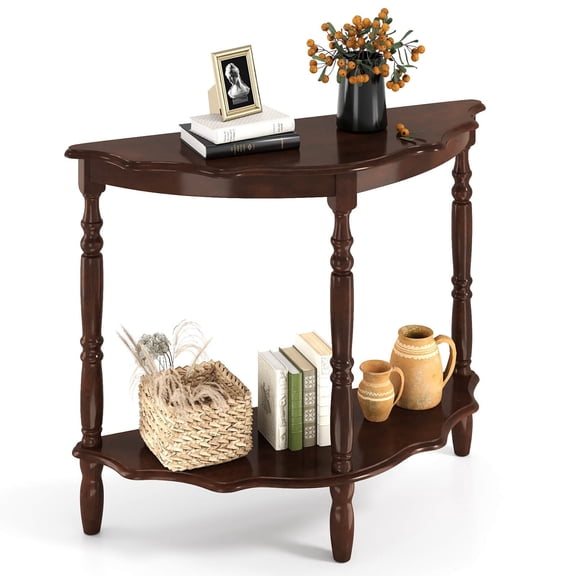 ZYPPP 42 Inch Half Moon Console Table w/Shelf & Rubber Wood Legs for Entrance Hallway