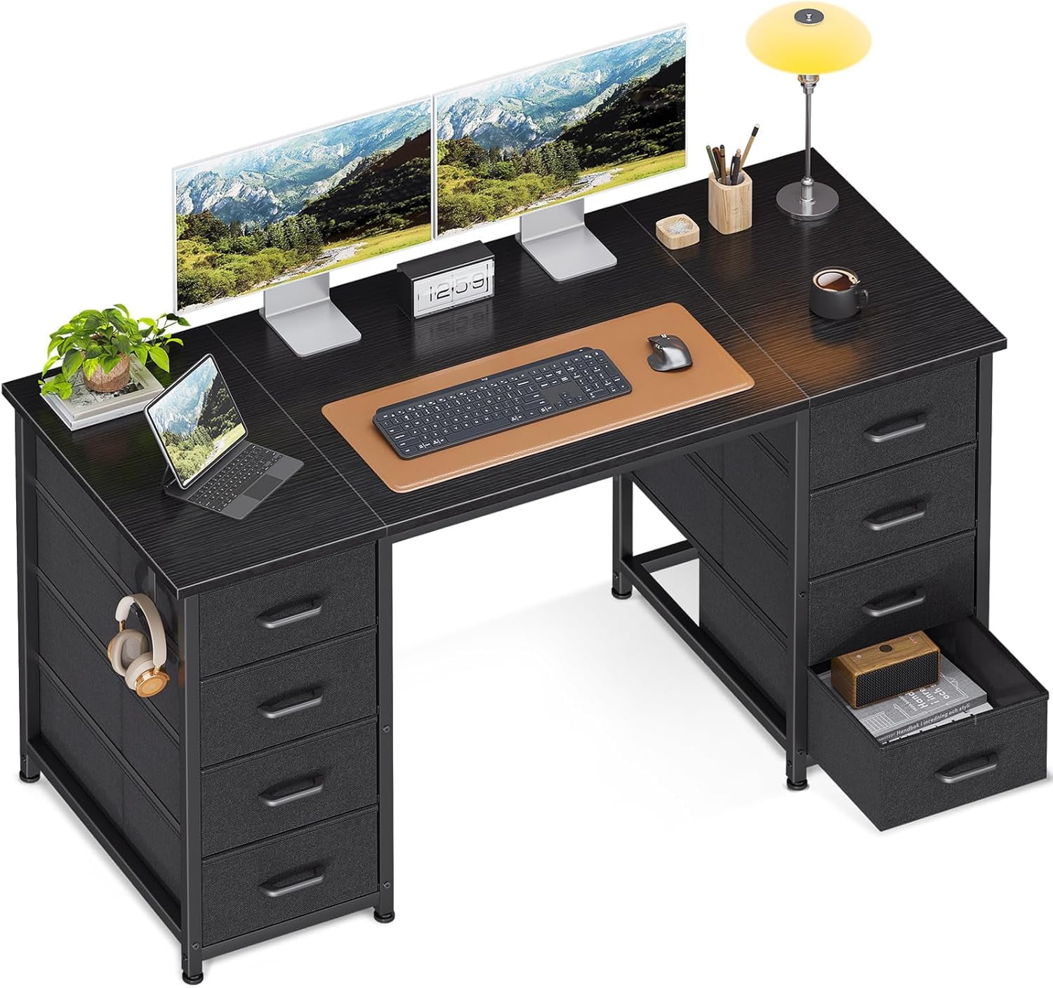 ZYPPP 48 Inch Computer Desk with 8 Fabric Drawers, Modern Office Desk with Large Storage for Home Office, Study, Gaming, Black
