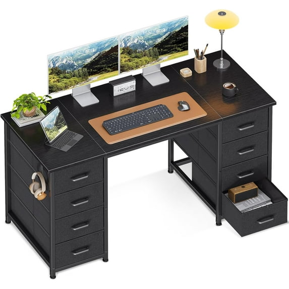 ZYPPP 48 Inch Computer Desk with 8 Fabric Drawers, Modern Office Desk with Large Storage for Home Office, Study, Gaming, Black