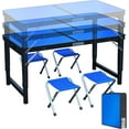 thumbnail image 1 of ZYPPP 4ft Portable and Foldable Indoor Outdoor Camping Table with 4 Chairs Set, Adjustable Height Dining Table, Multifunctional Folding Utility Camp Table for Camping and Parties (Royal Blue), 1 of 9