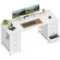 thumbnail image 1 of ZYPPP 55 Inch Computer Desk with 8 Fabric Drawers, Modern Office Desk with Large Storage for Home Office, Study, Gaming, White, 1 of 8