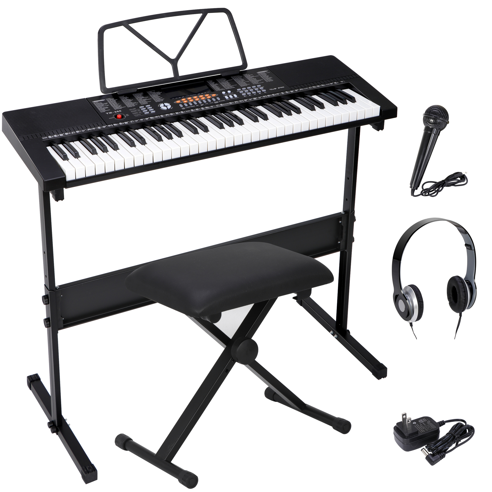ZYPPP 61 Key Electronic Keyboard Piano Organ with Microphone Stand Stool Earphone