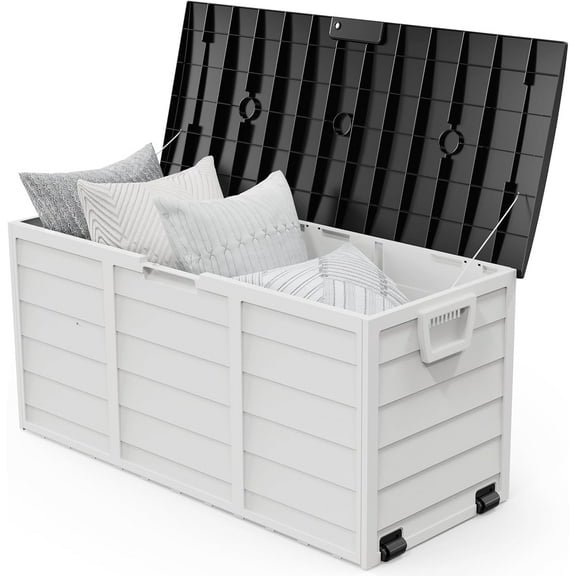 ZYPPP 75 Gallon Outdoor Storage Box, Lockable Plastic Storage Containers with Lid, Patio Deck Box Furniture for Garden, Pool, Balcony, Yard-White