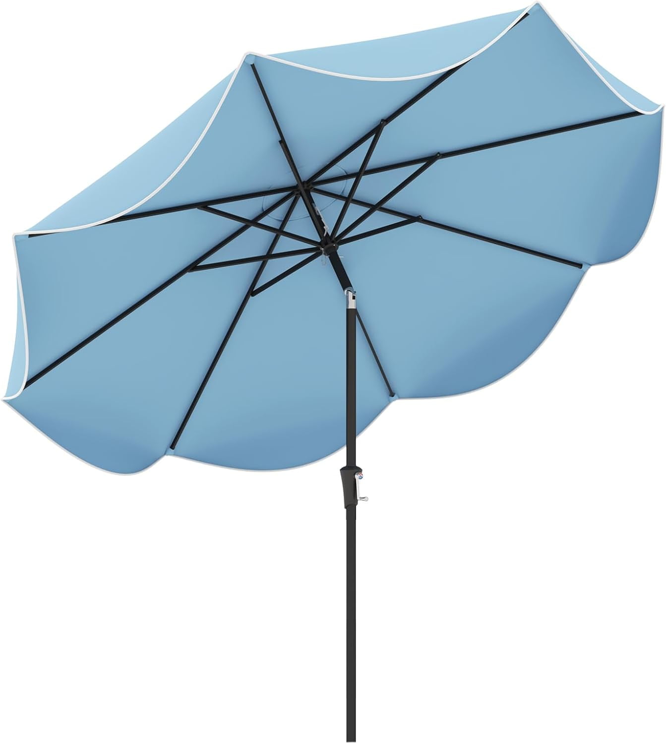 ZYPPP  9Ft Patio Umbrella, Outdoor Umbrella with Crank Handle, Push Button Tilt, 2-Tier Beach Umbrella with Sun-Protective Canopy, 8 Ribs, Scalloped Patio Umbrella for Outdoor Deck Pool Table (Blue)