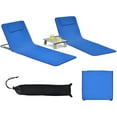 thumbnail image 1 of ZYPPP Beach Chairs, Folding Tanning Lounge Chairs with Table Set, Adjustable Patio Floor Chair, Outdoor Sunbath Chair with Desk, Pillow & Storage Bag for Outside, Patio, Poolside (Blue), 1 of 10