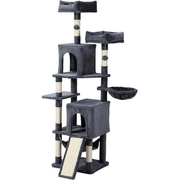 ZYPPP Cat Tree, 70-Inch Cat Tree Tower with Hammock, Scratching Post, Condo and Multi-Level Cat Tower, Large Cat Activity Center Playhouse, Dark Gray