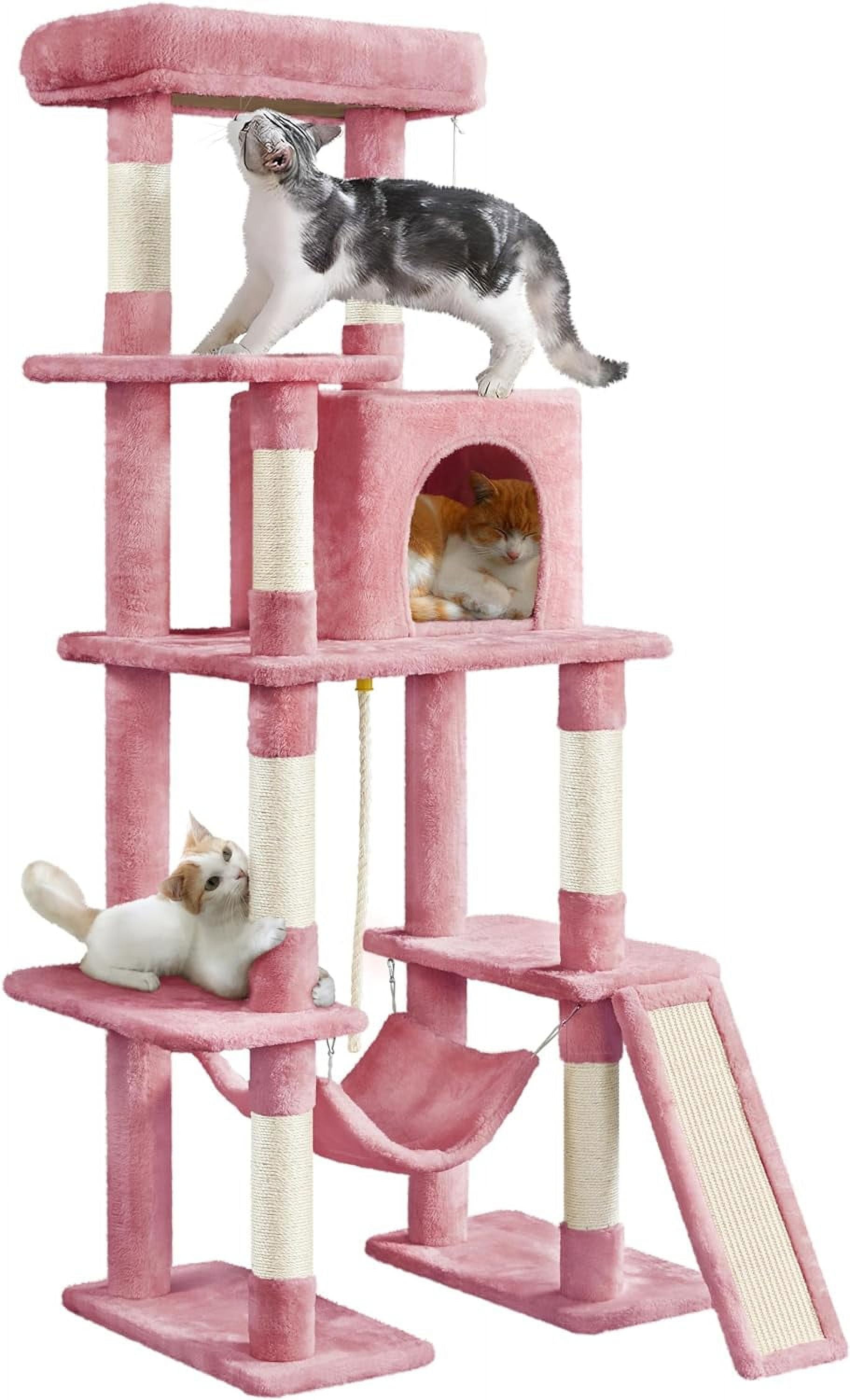 ZYPPP Cat Tree Cat Tower, 63in Multi-Level Cat Tree for Indoor Cats, Tall Cat Tree w/Sisal-Covered Scratching Posts & Condo, Cat Furniture Activity Center for Cats Kitten, Pink
