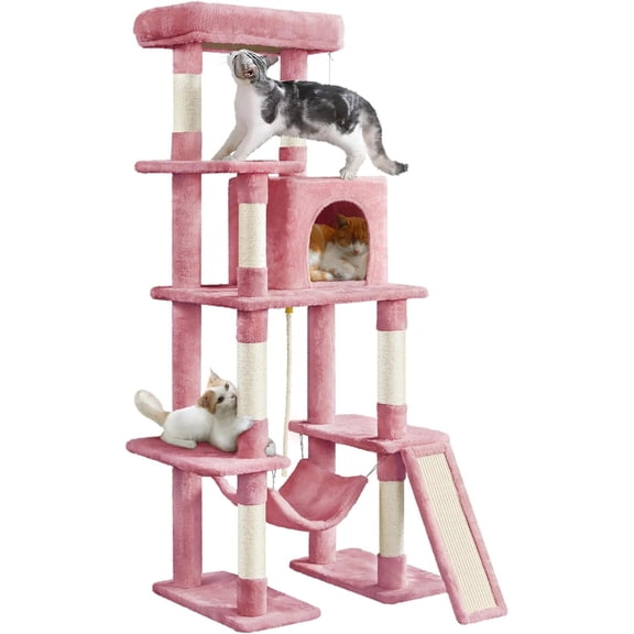 ZYPPP Cat Tree Cat Tower, 63in Multi-Level Cat Tree for Indoor Cats, Tall Cat Tree w/Sisal-Covered Scratching Posts & Condo, Cat Furniture Activity Center for Cats Kitten, Pink