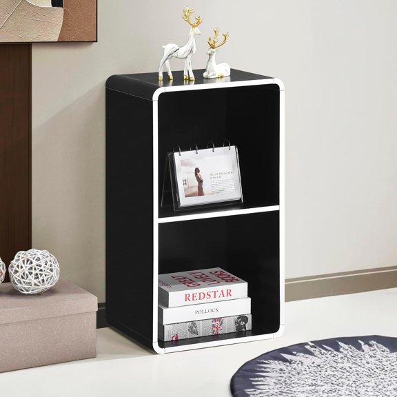 ZYPPP Dothan 2-Tier Cube Open Bookcase - Space Saving Storage Shelf Organizer Bookshelf, Black