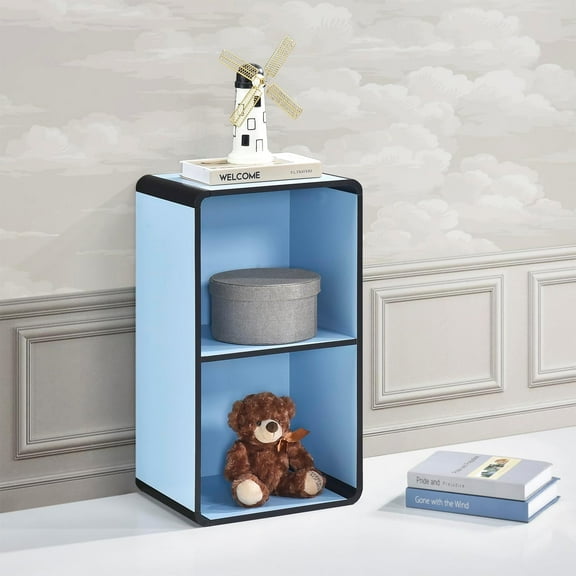 ZYPPP Dothan 2-Tier Cube Open Bookcase - Space Saving Storage Shelf Organizer Bookshelf, Blue