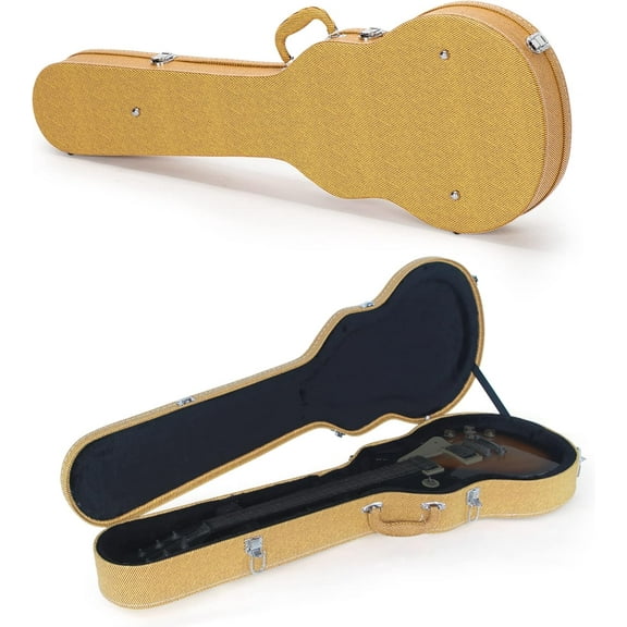 ZYPPP Electric Guitar Hard Case, Wooden Hard-Shell Protective Carrying Case for KLP-Style Electric Guitar with Lock Latch Padding-Yellow