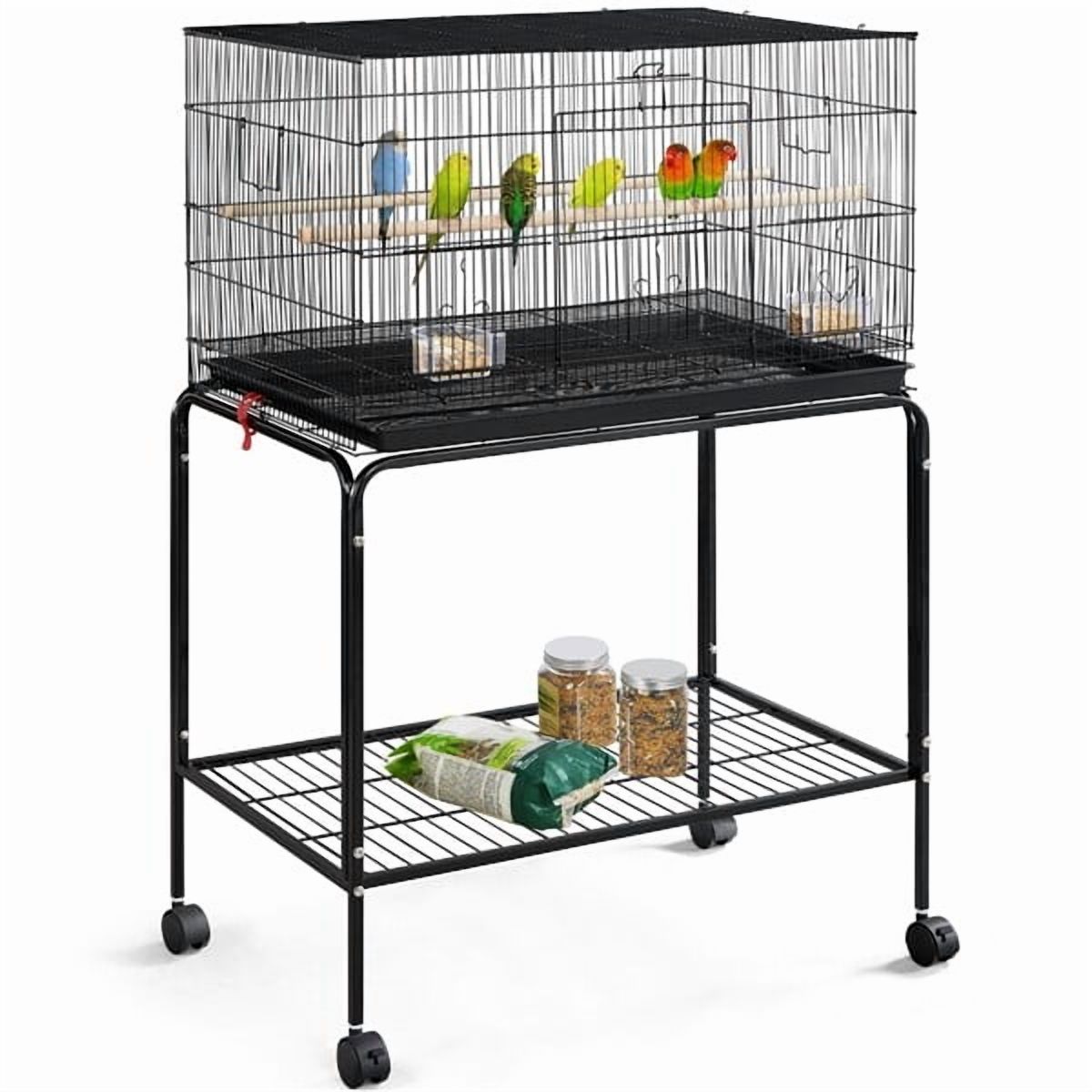 ZYPPP Flight Bird Cage for Parakeet Budgie Finch Lovebird w/ Detachable Stand&Wheels
