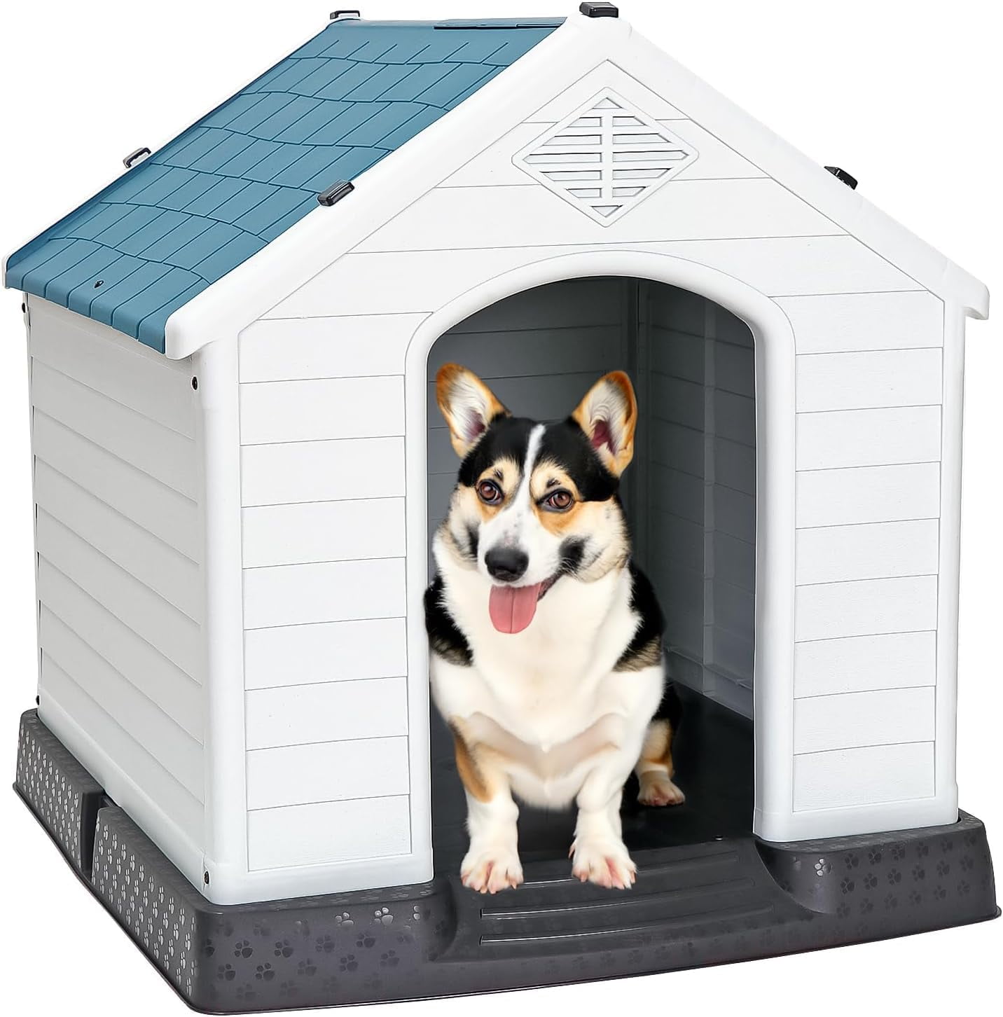 ZYPPP Large Plastic Dog House, Outdoor Indoor Waterproof Doghouse Pet Dog Kennel,Insulated Puppy Shelter w Elevated Floor and Air Vents, for Small Medium Large Dogs-28" H-Blue