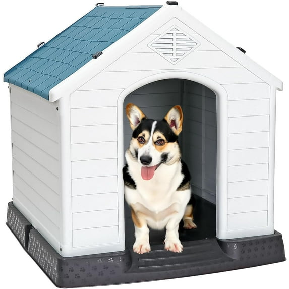 ZYPPP Large Plastic Dog House, Outdoor Indoor Waterproof Doghouse Pet Dog Kennel,Insulated Puppy Shelter w Elevated Floor and Air Vents, for Small Medium Large Dogs-28" H-Blue