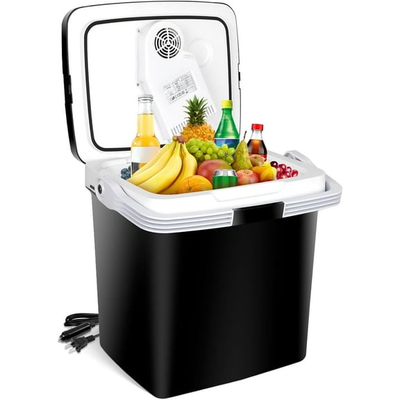 ZYPPP Mini Fridge Electric Cooler and Warmer for Car- 12V DC Car Refrigerator with Automatic Locking Handle, 28 Quart Portable Car Fridge for Travel and Camping