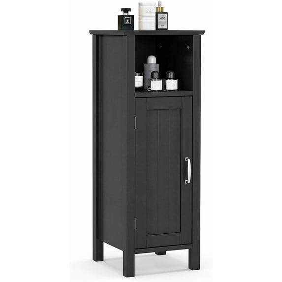 ZYPPP Narrow Bathroom Storage Cabinet - Corner Unit with Open Compartment, Adjustable Shelf, Anti-toppling Device, Freestanding Small Storage Organizer for Living Room, Floor Cabinet (Black)