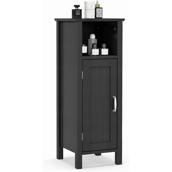ZYPPP Narrow Bathroom Storage Cabinet - Corner Unit with Open Compartment, Adjustable Shelf, Anti-toppling Device, Freestanding Small Storage Organizer for Living Room, Floor Cabinet (Black)