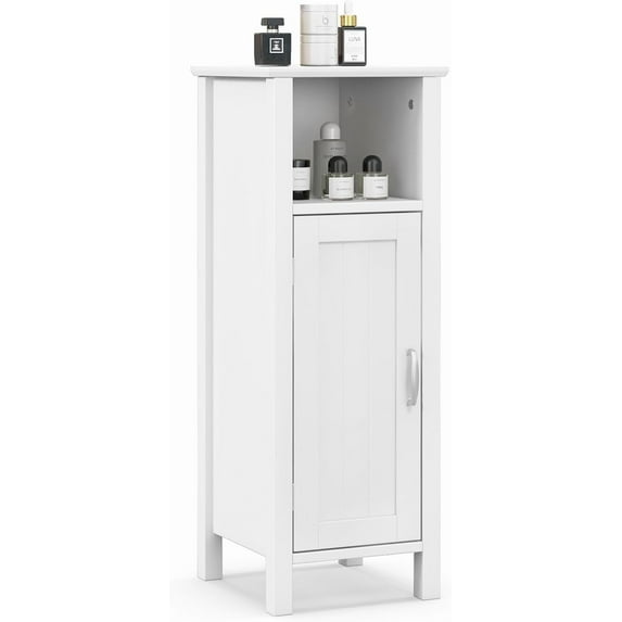 ZYPPP Narrow Bathroom Storage Cabinet - Corner Unit with Open Compartment, Adjustable Shelf, Anti-toppling Device, Freestanding Small Storage Organizer for Living Room, Floor Cabinet (White)