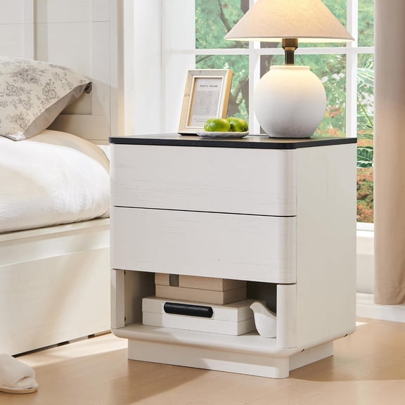 ZYPPP Nightstand with Charging Station, 22" Push-to-Open Bedside Table with 2 Storage Drawers, Large Modern End Table for Bedroom,Living Room,White