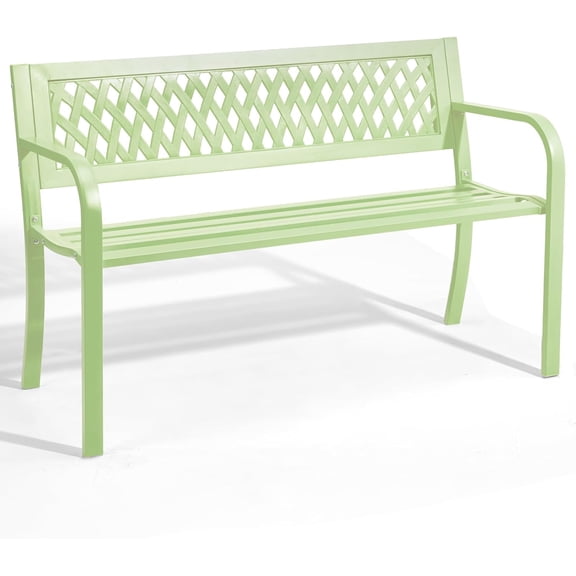 ZYPPP Outdoor Bench, 47" Iron Steel Frame Garden Bench with Mesh Pattern and Plastic Backrest Armrests, Patio Bench for Garden Park Yard Front Porch Patio, Green
