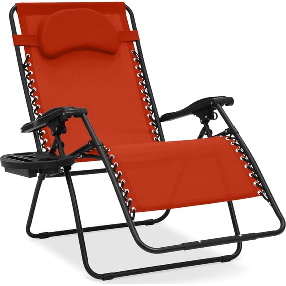 ZYPPP Oversized Zero Gravity Chair, Folding Outdoor Patio Lounge Recliner w/Cup Holder Accessory Tray, Pillow - Burnt Orange