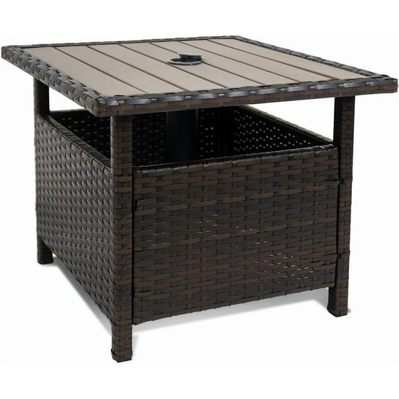 ZYPPP Patio Umbrella Stand All Weather Wicker Rattan 22 in Umbrella Table Garden Furniture Deck Pool Table, Brown