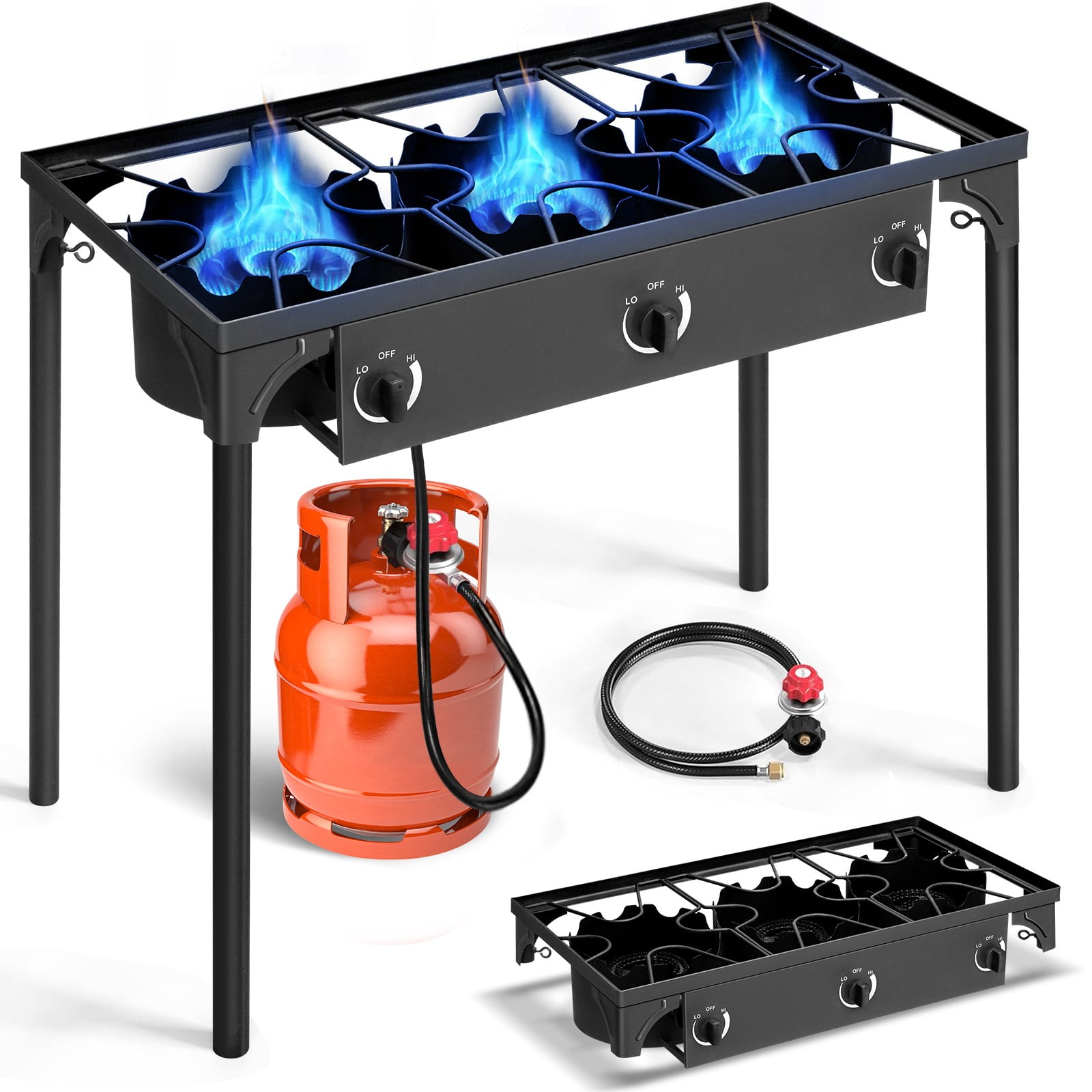 ZYPPP Portable Propane 225,000-BTU 3 Burner Gas Camping Picnic Stove BBQ Grill