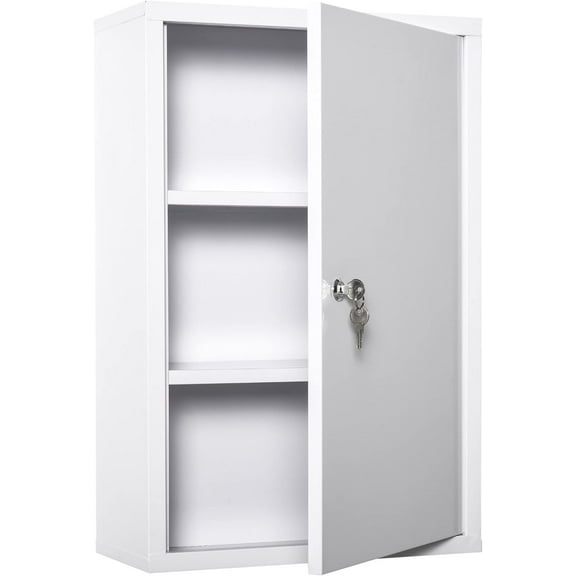 ZYPPP Steel Wall Mount Medicine Cabinet 3 Tier Emergency Box for Bathroom Kitchen, Lockable with 2 Keys, White