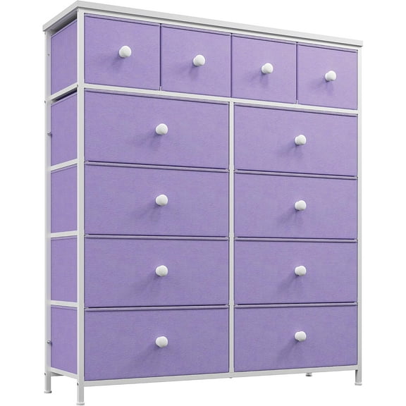 ZYPPP Tall Dressers for Bedroom with 12 Drawers, Fabric Storage Dressers & Chests of Drawers, Sturdy Metal Frame, Wood Top, Closet, Entryway, Bedroom Furniture (Purple)