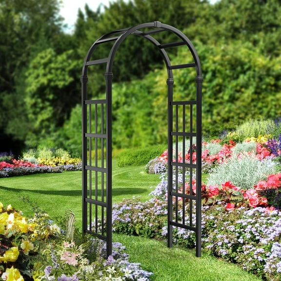 ZYPPP Vinyl Garden Arbor, PVC Wedding Arch for Ceremony Party, Garden Trellis for Climbing Plants Outdoor, Arch Backdrop Stand for Garden, Backyard, Lawn (Black)