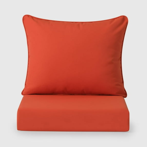 ZYPPP Water Resistant Outdoor 2-Piece Deep Set Patio Seat Back Chair Cushions, 25 x 25-Orange