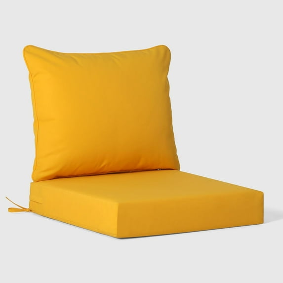 ZYPPP Water Resistant Outdoor 2-Piece Deep Set Patio Seat Back Chair Cushions, 25 x 25-Yellow