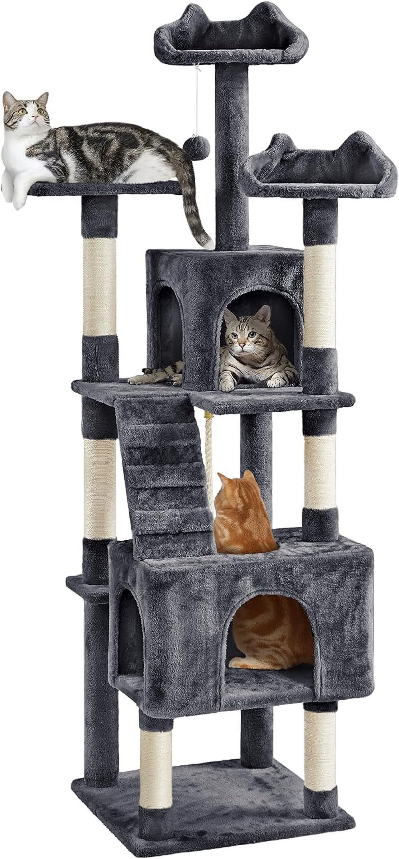 ZYPPP XL Cat Tree, 72in Multi-Level Cat Tower with 2 Cozy Caves, 3 Soft Perches, Scratching Posts, Board, and Dangling Ball, Pet Furniture Play House for Kittens/Cats, Dark Gray