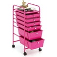 thumbnail image 1 of ZYPPP6-Drawer Rolling Storage Cart, Multifunctional Art Craft Organizer Cart, Mobile Utility Storage Cart with Removable Drawers & Lockable Wheels, Craft Cart for Home Office.-Hot Pink, 1 of 10