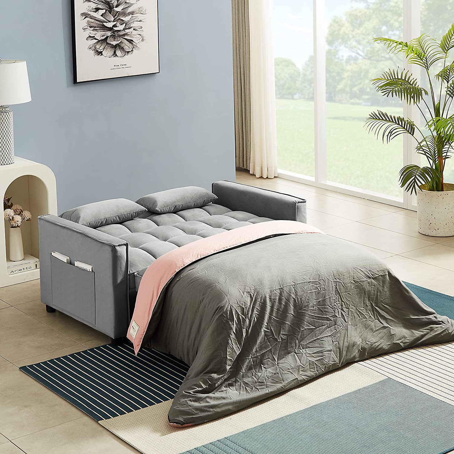ZYQ 3 in 1 Convertible Sleeper Sofa Couch with Pull Out Bed,Small Futon ...