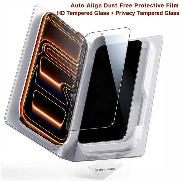 ZYQEEE 2 Pack Tempered Glass for iPhone 17 Pro MAX, Privacy Screen Protector + HD Screen Protector,Auto Dust-Elimination, Auto Alignment, Military-Grade Protection, Easy Installation