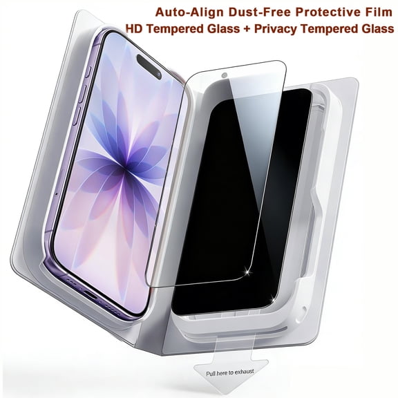 ZYQEEE 2 Pack Tempered Glass for iPhone 17/iPhone 16 Pro, Privacy Screen Protector + HD Screen Protector,Auto Dust-Elimination, Auto Alignment, Military-Grade Protection, Easy Installation
