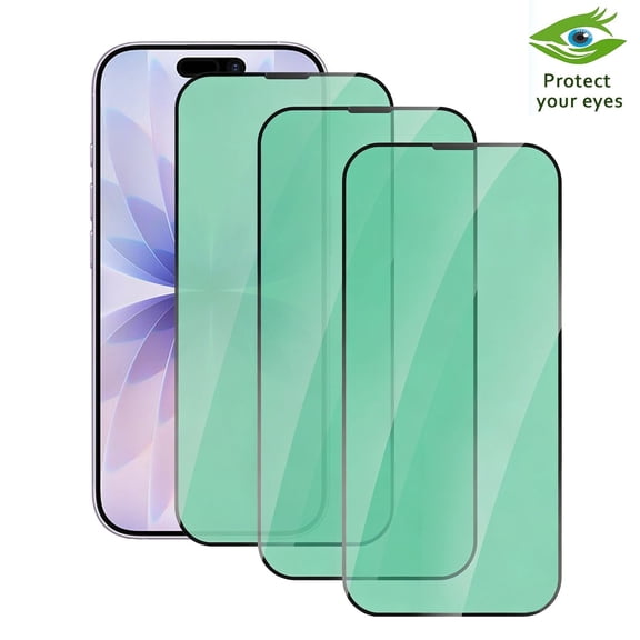 ZYQEEE 3 Pack Anti Blue Light Screen Protector Compatible for iPhone 17, Green Light Eye Protection Tempered Glass, Bubble-Free