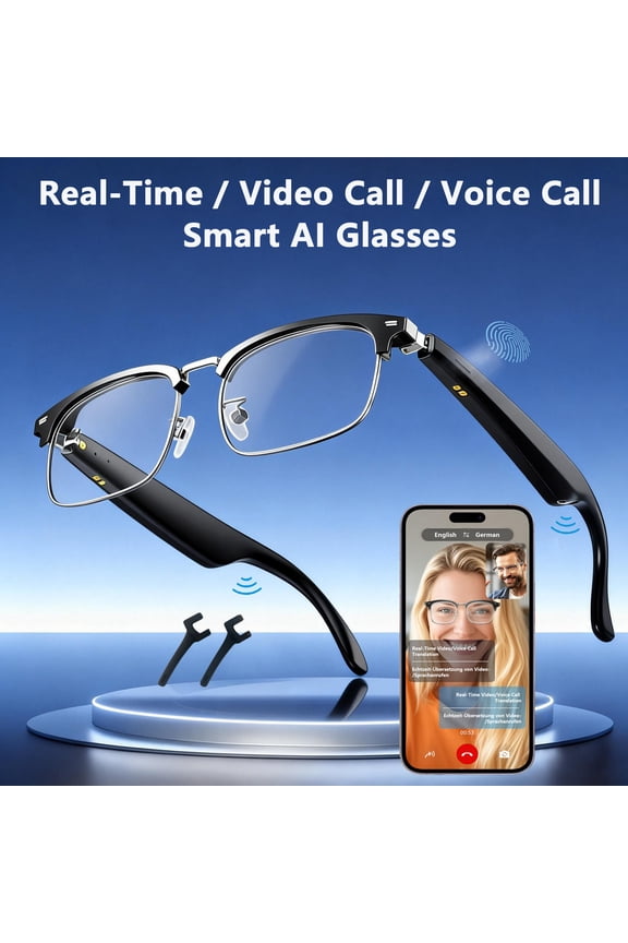 AI Smart Glasses with 115 Real-Time Translation,Video Call Translation,Voice Assistant,Take Photo Translation,Hands-Free Call,Bluetooth Sunglasses for Men Women Travel Bussines