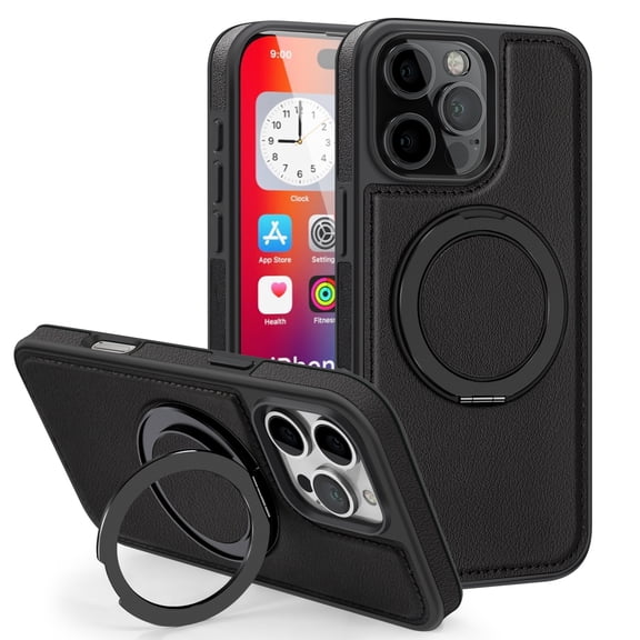 ZYQEEE Leather Case for iPhone 17 Air, Compatible with Wireless Charging, 360 Spin Magnetic Stand Shockproof Protective Magnetic Case, Military Protection for Apple 17 Air, Black