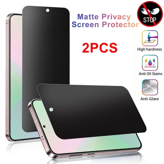 ZYQEEE Matte Privacy Screen Protector for Samsung Galaxy S25 FE, Anti-Fingerprint Easy Installation,Anti-Spy Tempered Glass Protective Film Compatible for Samsung S25 FE,2Pcs