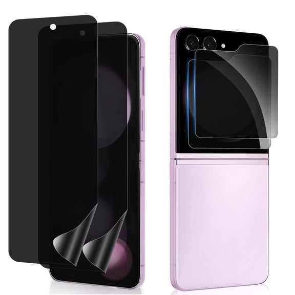 ZYQEEE Privacy Screen Protector for Samsung Galaxy Z Flip 5, 2Pack Inside Flexible TPU Film + 2Pack Front Tempered Glass,No Creases, Self-Healing, Anti-Spy Protective Film for Samsung Galaxy Z Flip5