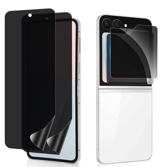 ZYQEEE Privacy Screen Protector for Samsung Galaxy Z Flip 7 FE, 2Pack Inside Flexible TPU Film + 2Pack Front Tempered Glass,No Creases, Self-Healing, Anti-Spy Protective Film for Galaxy Z Flip7 FE